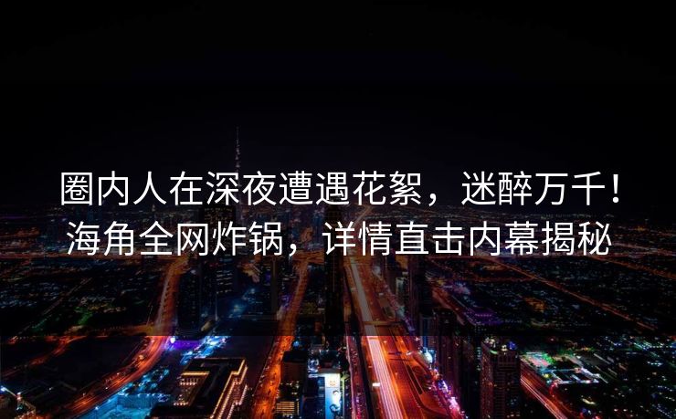 圈内人在深夜遭遇花絮，迷醉万千！海角全网炸锅，详情直击内幕揭秘