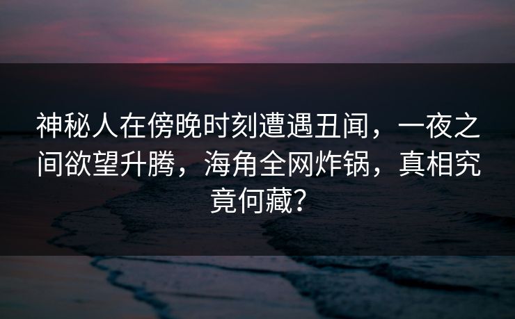 神秘人在傍晚时刻遭遇丑闻，一夜之间欲望升腾，海角全网炸锅，真相究竟何藏？